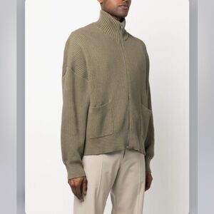 HOLZWEILER Green Rodin Zip-Up Ribbed Cardigan